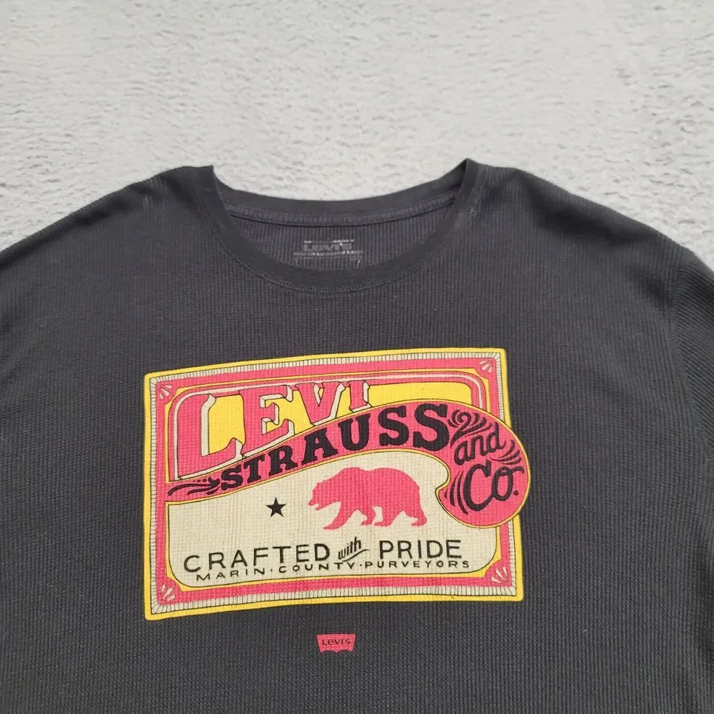 Levis Shirt Mens 2XL Black Thermal Long Sleeve Vintage Logo‎ California Bear